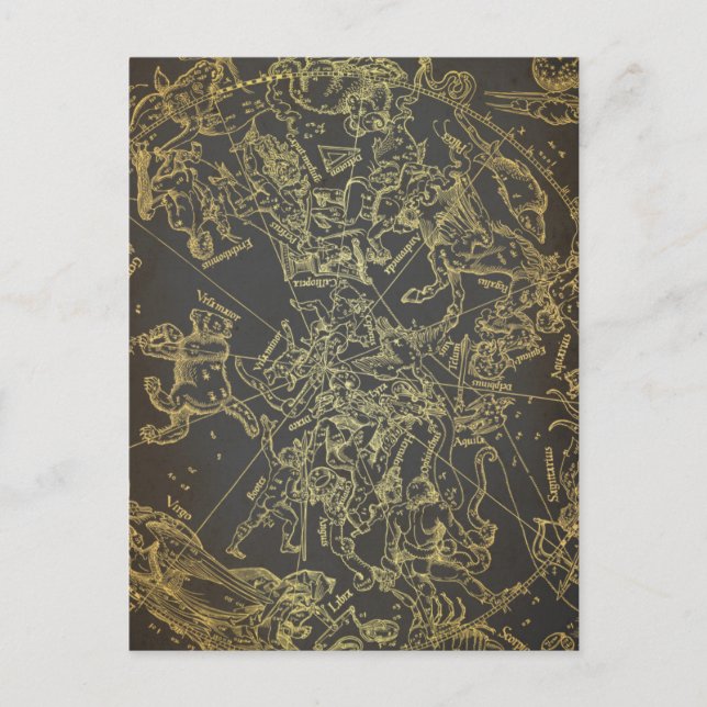 Vintage Celesstial Zodiac Vykort (Framsida)