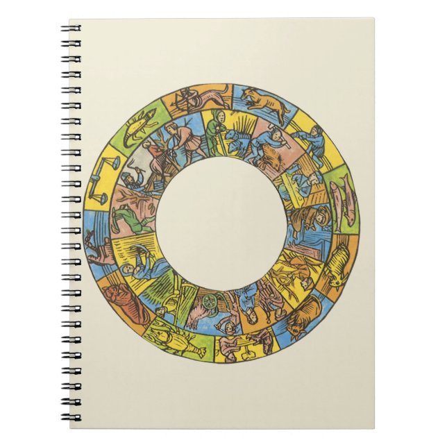 Vintage celestial, Astrological Zodiac Wheel Anteckningsbok (Framsidan)