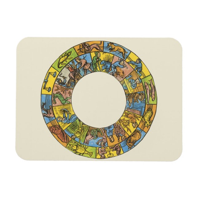 Vintage celestial, Astrological Zodiac Wheel Magnet (Horisontell)