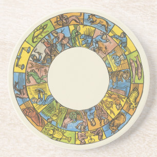 Vintage celestial, Astrological Zodiac Wheel Underlägg Sandsten