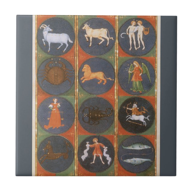 Vintage Celestial, Astrologisk Zodiak Chart, 1475 Kakelplatta (Framsidan)