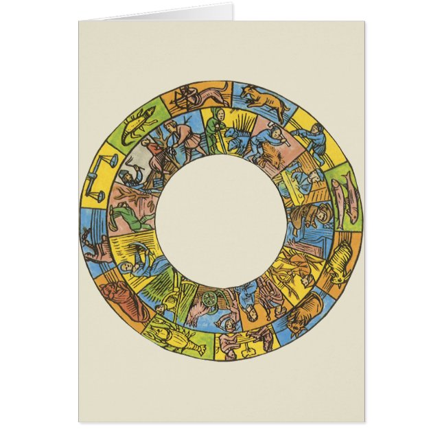 Vintage Celestial, Astrologisk Zodiak Hjul Hälsningskort (Framsidan)