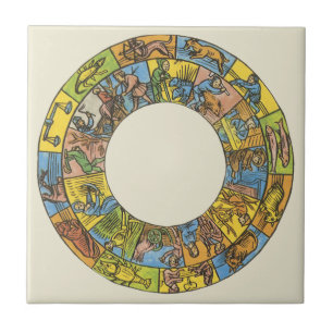 Vintage Celestial, Astrologisk Zodiak Hjul Kakelplatta