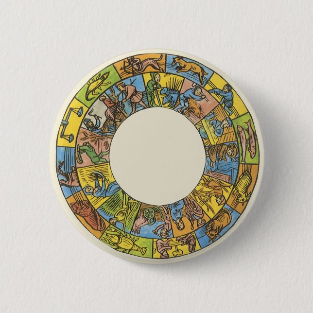 Vintage Celestial, Astrologisk Zodiak Hjul Knapp (Framsida)