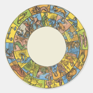 Vintage Celestial, Astrologisk Zodiak Hjul Runt Klistermärke