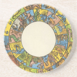Vintage Celestial, Astrologisk Zodiak Hjul Underlägg Sandsten