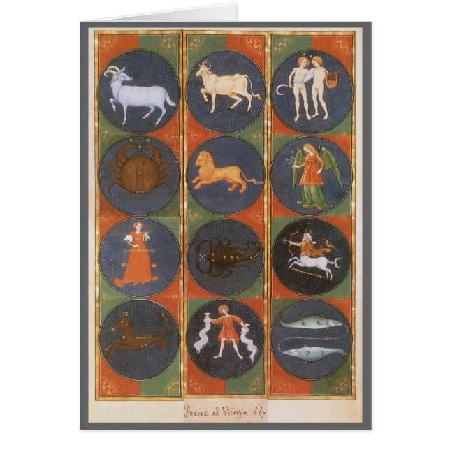 Vintage Celestial, Astrologisk Zodiakdiagram, 1475 Hälsningskort (Framsidan)