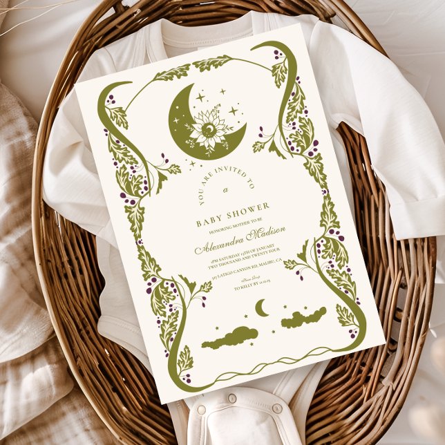 Vintage Celestial Botanical Baby Shower Inbjudningar (Skapare uppladdad)
