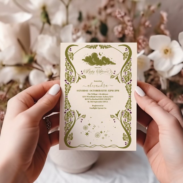 Vintage Celestial Botanical Baby Shower Inbjudningar (Skapare uppladdad)