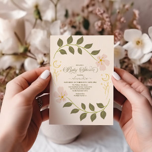 Vintage Celestial Botanical Baby Shower Inbjudningar