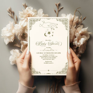 Vintage Celestial Botanical Baby Shower Inbjudningar
