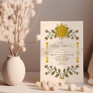 Vintage Celestial Botanical Baby Shower Inbjudningar