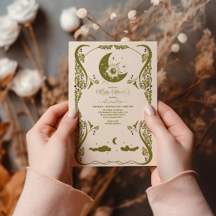 Vintage Celestial Botanical Baby Shower Inbjudningar