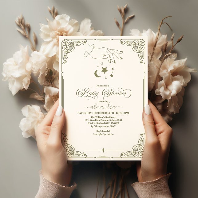 Vintage Celestial Botanical Baby Shower Inbjudningar (Skapare uppladdad)