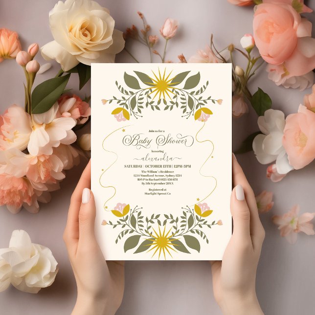 Vintage Celestial Botanical Baby Shower Inbjudningar (Skapare uppladdad)