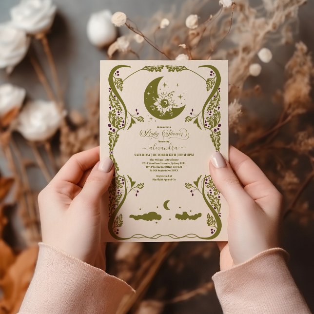 Vintage Celestial Botanical Baby Shower Inbjudningar (Skapare uppladdad)