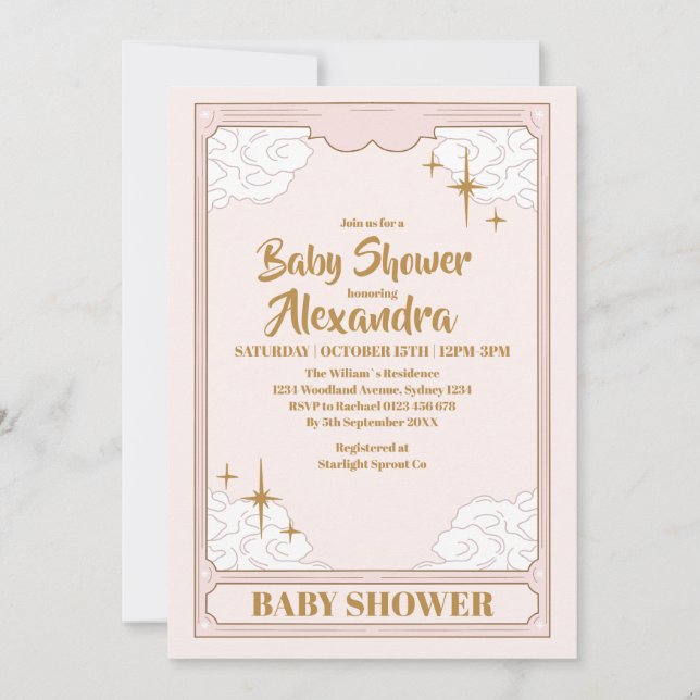 Vintage Celestial Botanical Baby Shower Inbjudningar (Framsida)