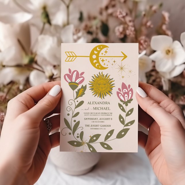 Vintage Celestial Botanisk Bröllop Inbjudningar (Skapare uppladdad)