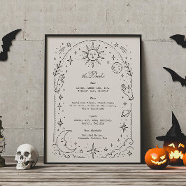 Vintage Celestial Bröllop, Goth Bröllopsdryck Meny Poster