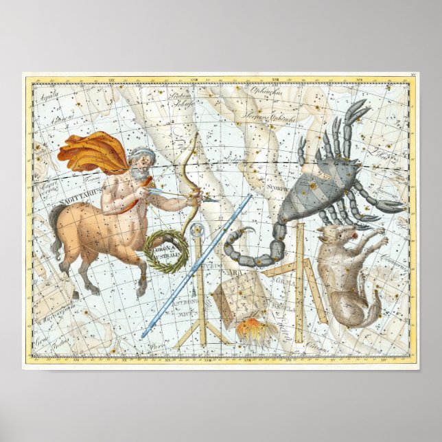 Vintage Celestial Constellations Karta Poster (Framsidan)