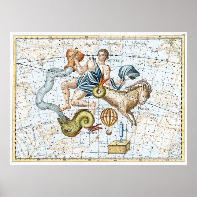 Vintage Celestial Constellations Karta Poster (Framsidan)
