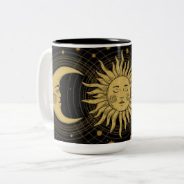 Vintage Celestial Golden Sol & Måne på Black Två-Tonad Mugg