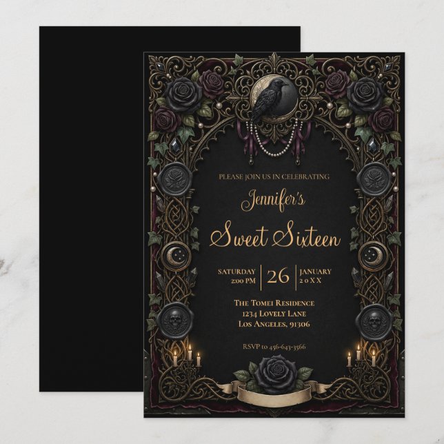 Vintage Celestial Gothic Sweet 16 Inbjudningar (Fram/baksida)