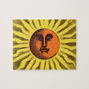Vintage Celestial Gul Leende Glad Hippie Sol Pussel