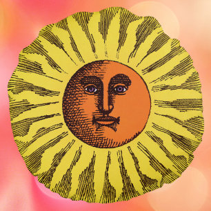 Vintage Celestial Gul Leende Glad Hippie Sol Rund Kudde