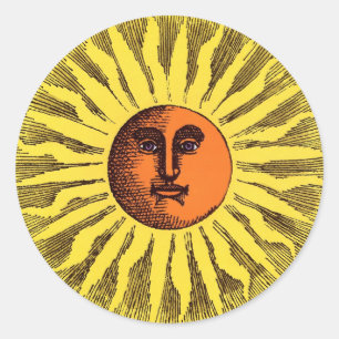 Vintage Celestial Gul Leende Glad Hippie Sol Runt Klistermärke