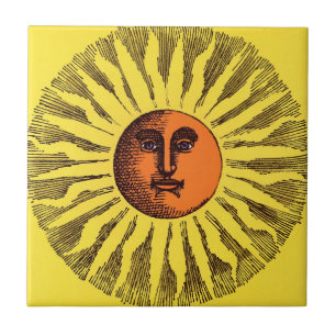 Vintage Celestial Gult leende Lycklig Hippie Sol Kakelplatta