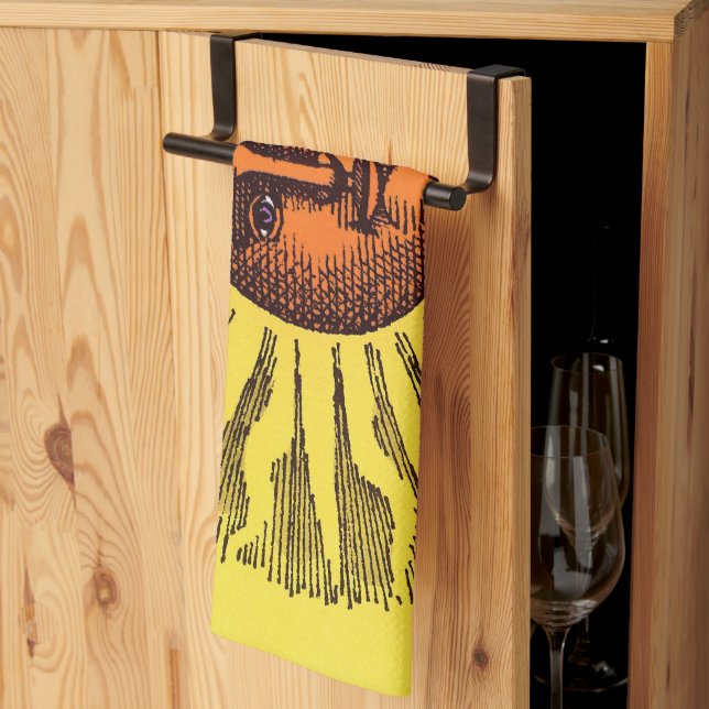 Vintage Celestial Gult leende Lycklig Hippie Sol Kökshandduk (Thirds Fold)