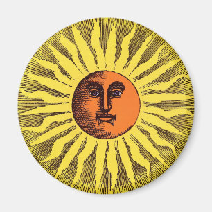 Vintage Celestial Gult leende Lycklig Hippie Sol Magnet