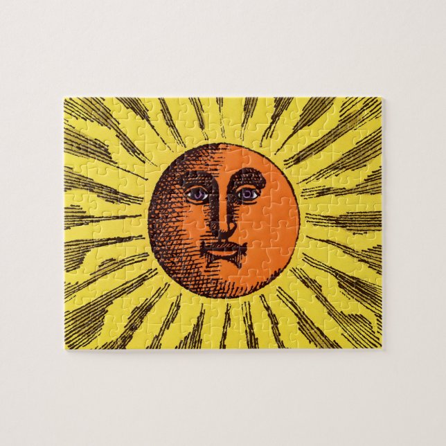 Vintage Celestial Gult leende Lycklig Hippie Sol Pussel (Horisontell)