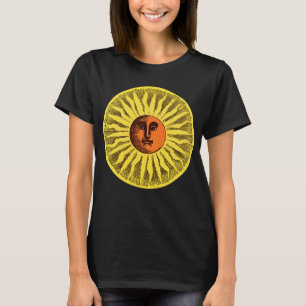 Vintage Celestial Gult leende Lycklig Hippie Sol Tee Shirt