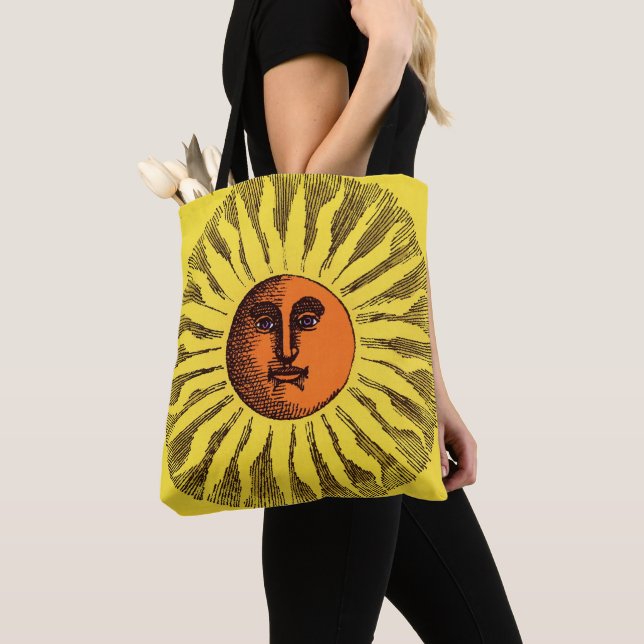 Vintage Celestial Gult leende Lycklig Hippie Sol Tygkasse (Närbild)