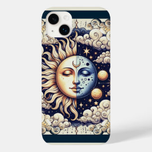 Vintage Celestial Halv Sol & Måne Blå Gul