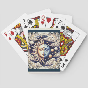 Vintage Celestial Halv Sol & Måne Blå Gul Casinokort