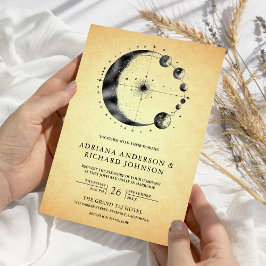 Vintage Celestial Halvmånefaser Bröllop Inbjudningar