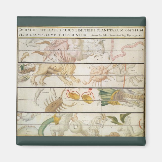 Vintage Celestial Karta, Astronomi av John Seller Magnet (Framsidan)