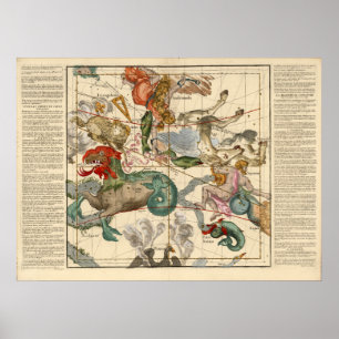 Vintage Celestial Karta Cetus Aquarius Andromeda Poster