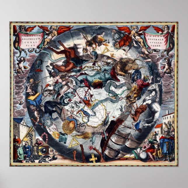 Vintage Celestial Karta Cetus Aquarius Andromeda Poster (Framsidan)