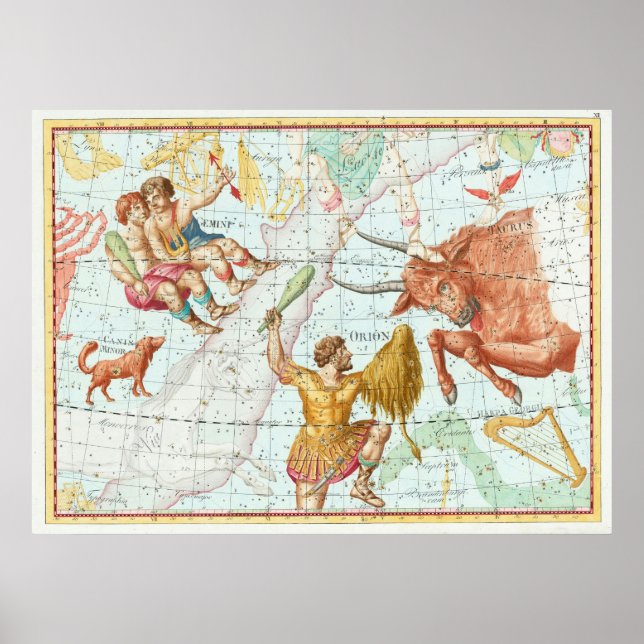 Vintage Celestial Karta Constellations Poster (Framsidan)