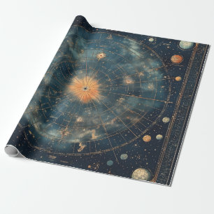 Vintage Celestial Karta med Zodiac och Planeten Presentpapper