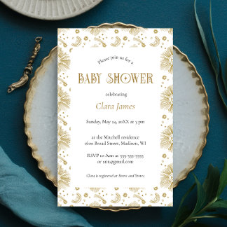 Vintage Celestial Könsneutral Bebis Shower Inbjudningar