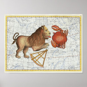 Vintage Celestial Kräftan & Lejonet Konstellatione Poster
