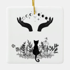 Vintage Celestial Måne Phases Cat Julgransprydnad Keramik