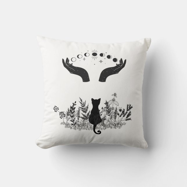 Vintage Celestial Måne Phases Cat Kudde (Framsida)