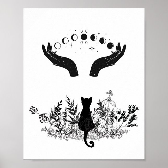 Vintage Celestial Måne Phases Cat Poster (Framsidan)