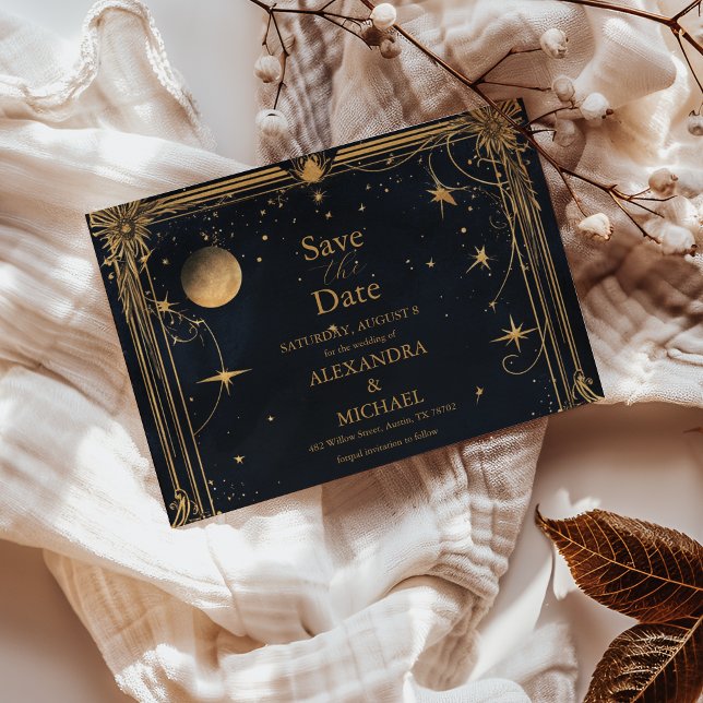 Vintage Celestial Måne Stars Bröllop Spara Datumet (Skapare uppladdad)